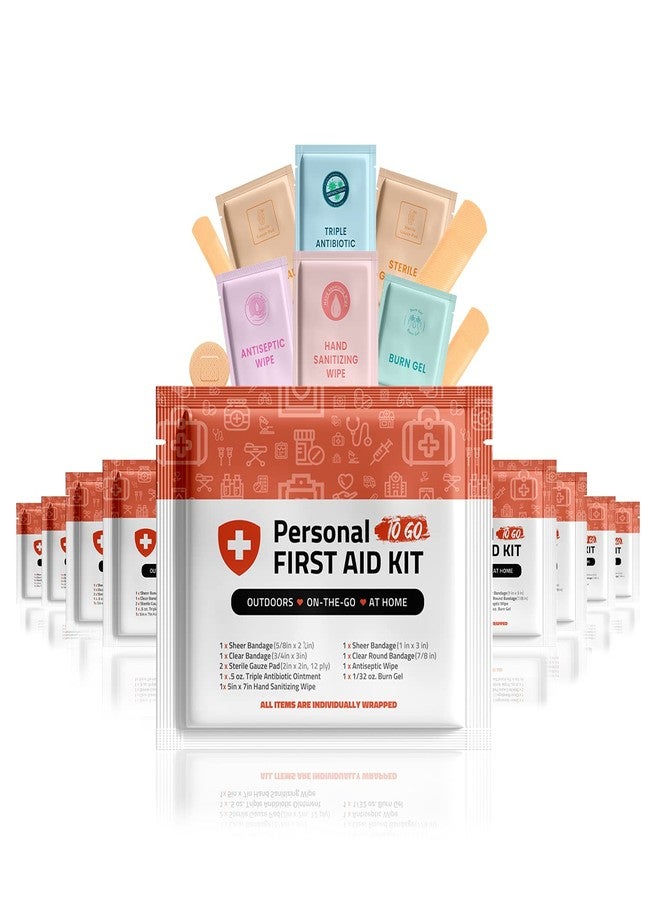 pH Advantage Personal First Aid Kit- 10 Pack | Clean, Treat, Protect Minor Cuts, Scrapes and Burns | Perfect for Home, Office, Car, School, Business, Camping | Individually Wrapped First Aid Products (Orange) - Image 1